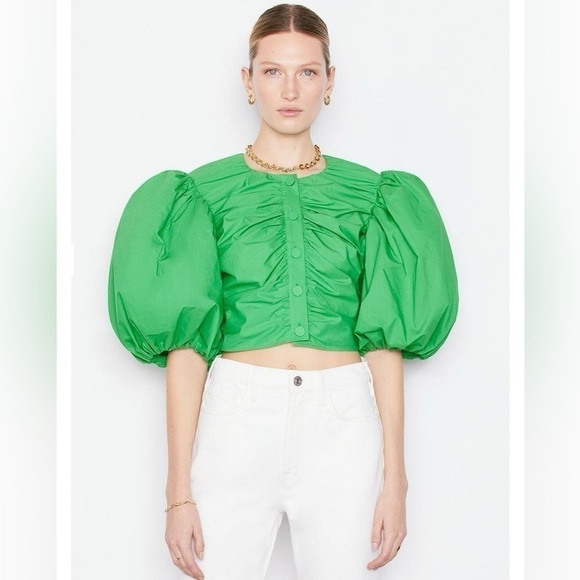 Frame Denim Tops - Frame Gathered Puff Sleeve Top Green